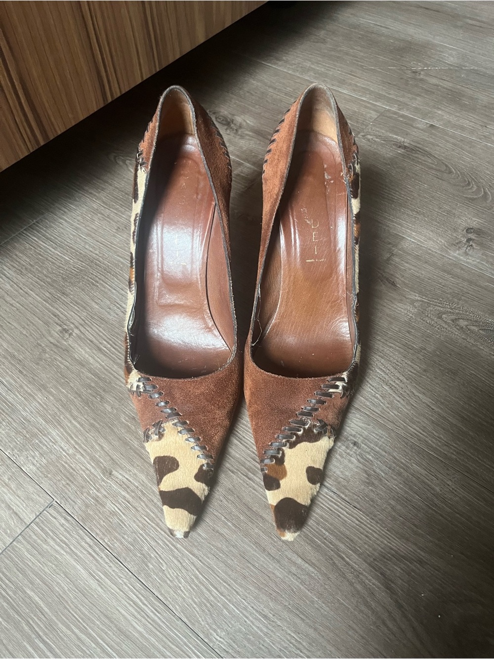 Casadei Brown Suede Pumps with Leopard Print Accents